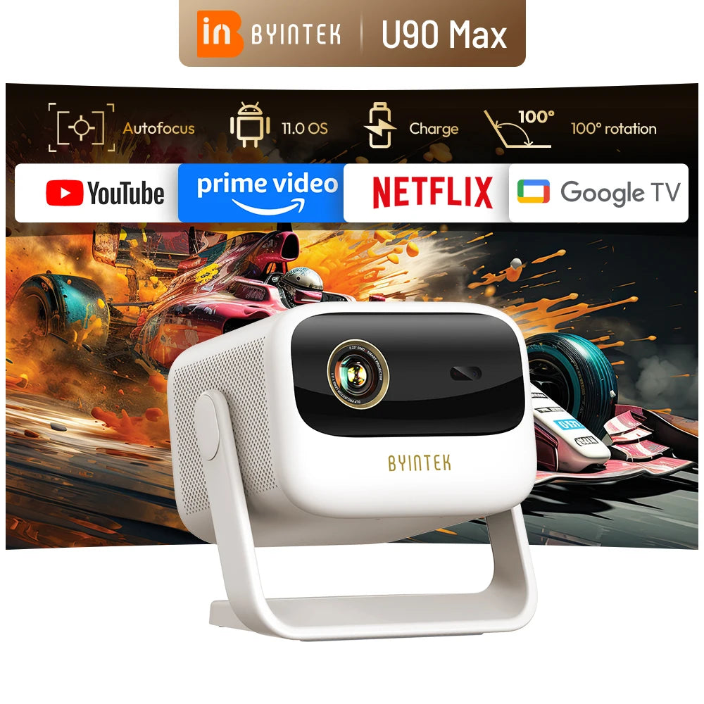 BYINTEK U90 Smart Portable DLP Projector – Native 1080P, 4K Support, Android 11.0