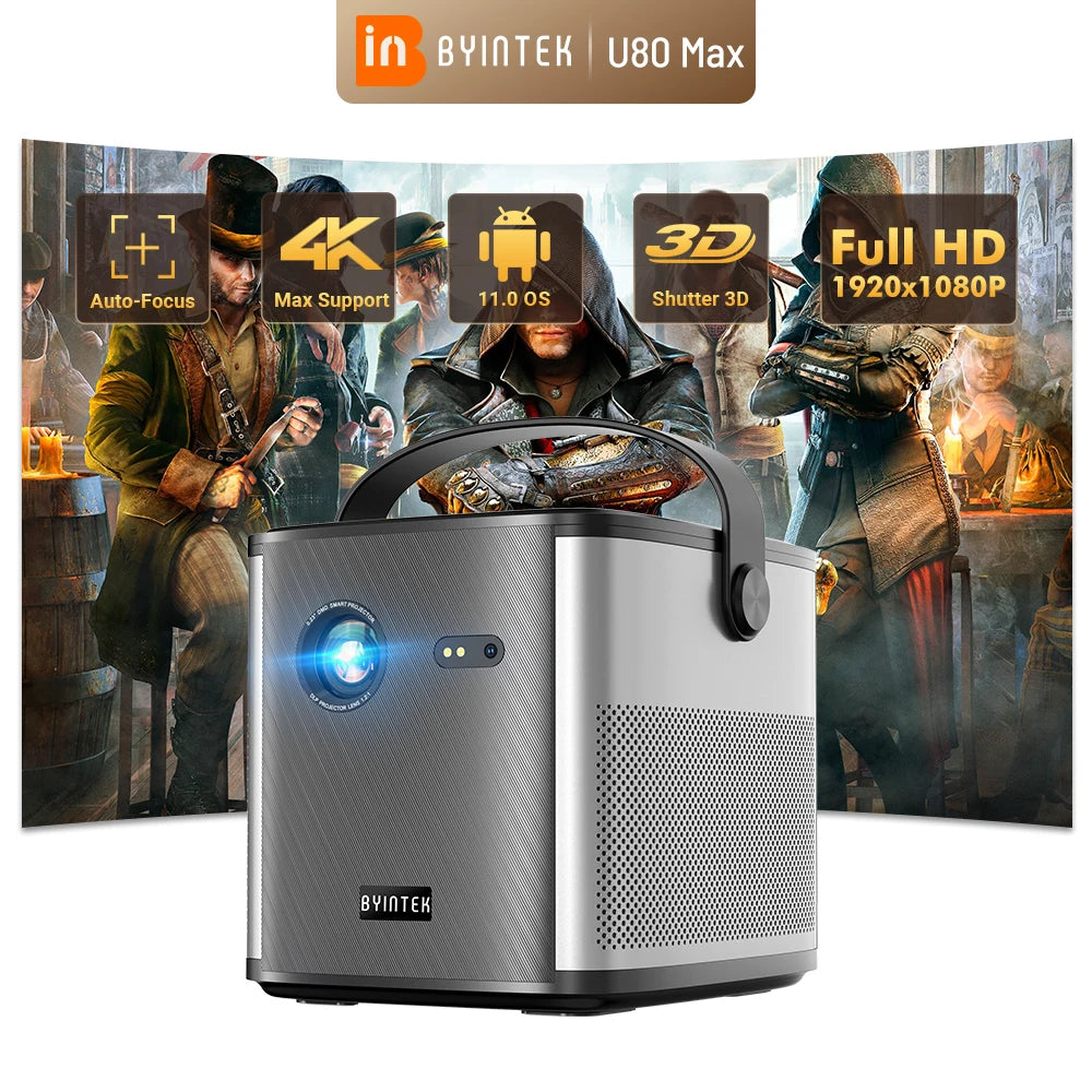 BYINTEK U80 Max Smart Portable DLP Projector – Native 1080P, 4K Support, Android 11.0