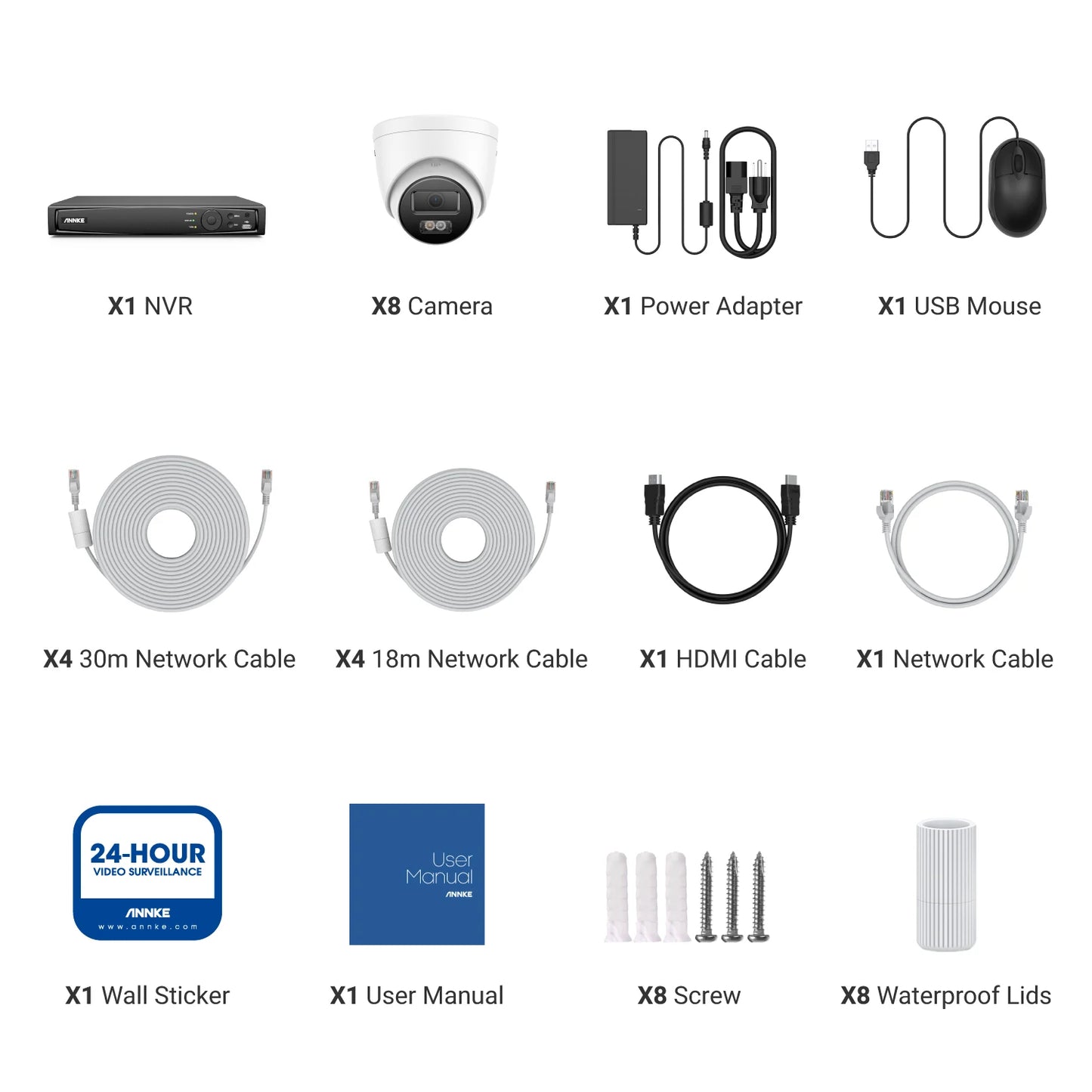 ANNKE 4K 8MP PoE CCTV sistem | 8-kanalni H.265+ NVR, 4× 8MP kamere, podpora za 128 GB TF kartico