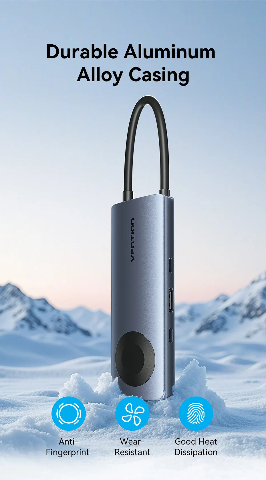 Vention USB-C zvezdišče 6-v-1 | HDMI 4K60Hz, PD 100W, USB 3.0, brezžični polnilnik za Apple Watch