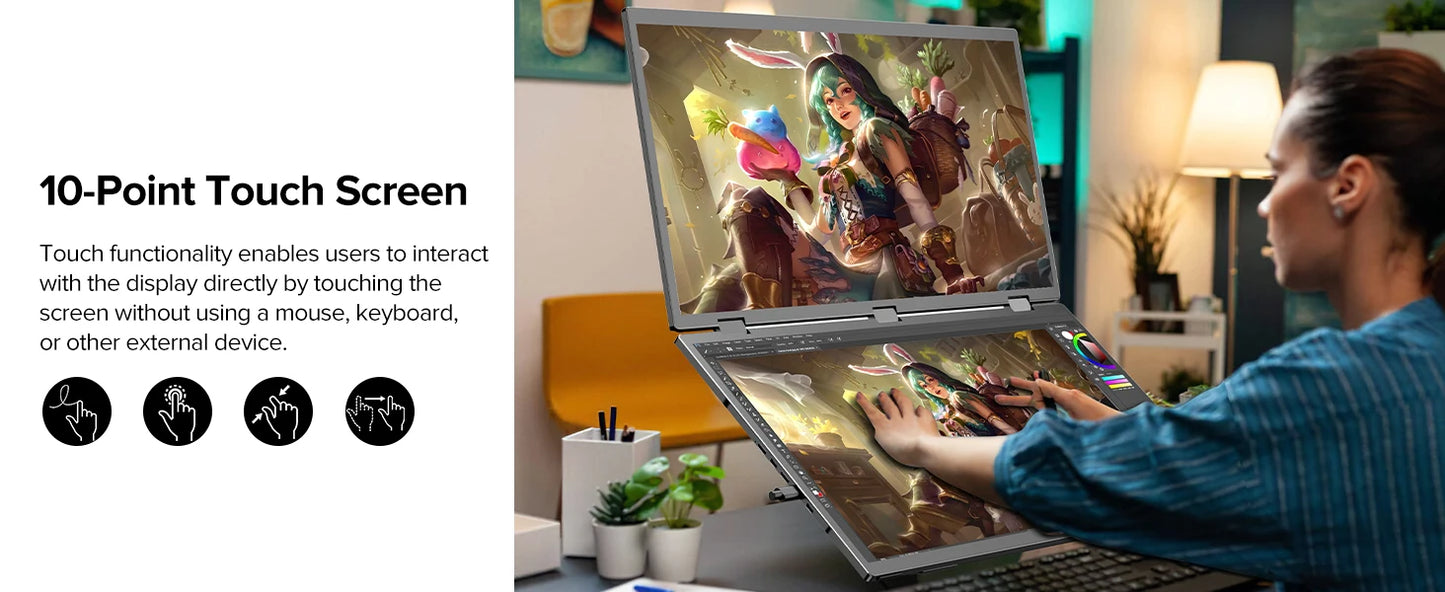 18.5'' 100Hz Touch Screen Dual Triple Portable Monitor IPS USB-C HDMI HDR Foldable Laptop PC Gaming Display For PC Mac Windows - Limetastore