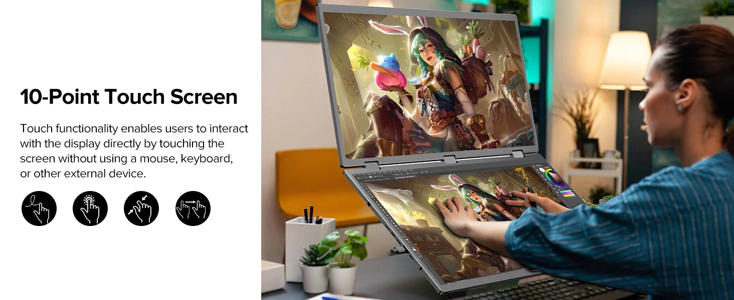18.5'' 100Hz Touch Screen Dual Triple Portable Monitor IPS USB-C HDMI HDR Foldable Laptop PC Gaming Display For PC Mac Windows - Limetastore