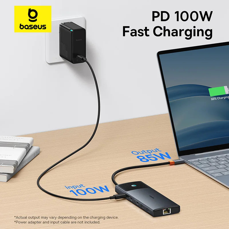 Baseus 10‑in‑1 USB‑C Hub | Dual HDMI 8K + 4K, USB 3.2 10Gbps, RJ45, SD/TF, PD 100W