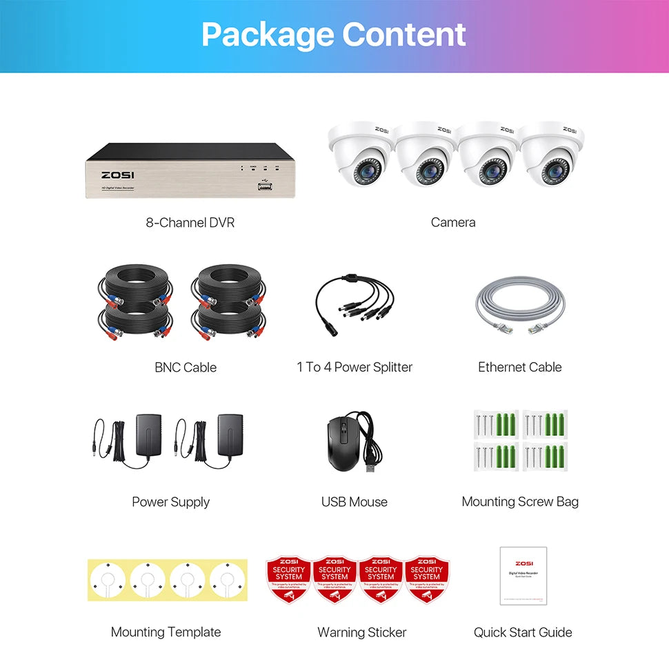 ZOSI 8-kanalni 1080P žični varnostni sistem kamer – H.265+ 5MP Lite DVR snemalnik z 2MP notranjo/zunanjostjo