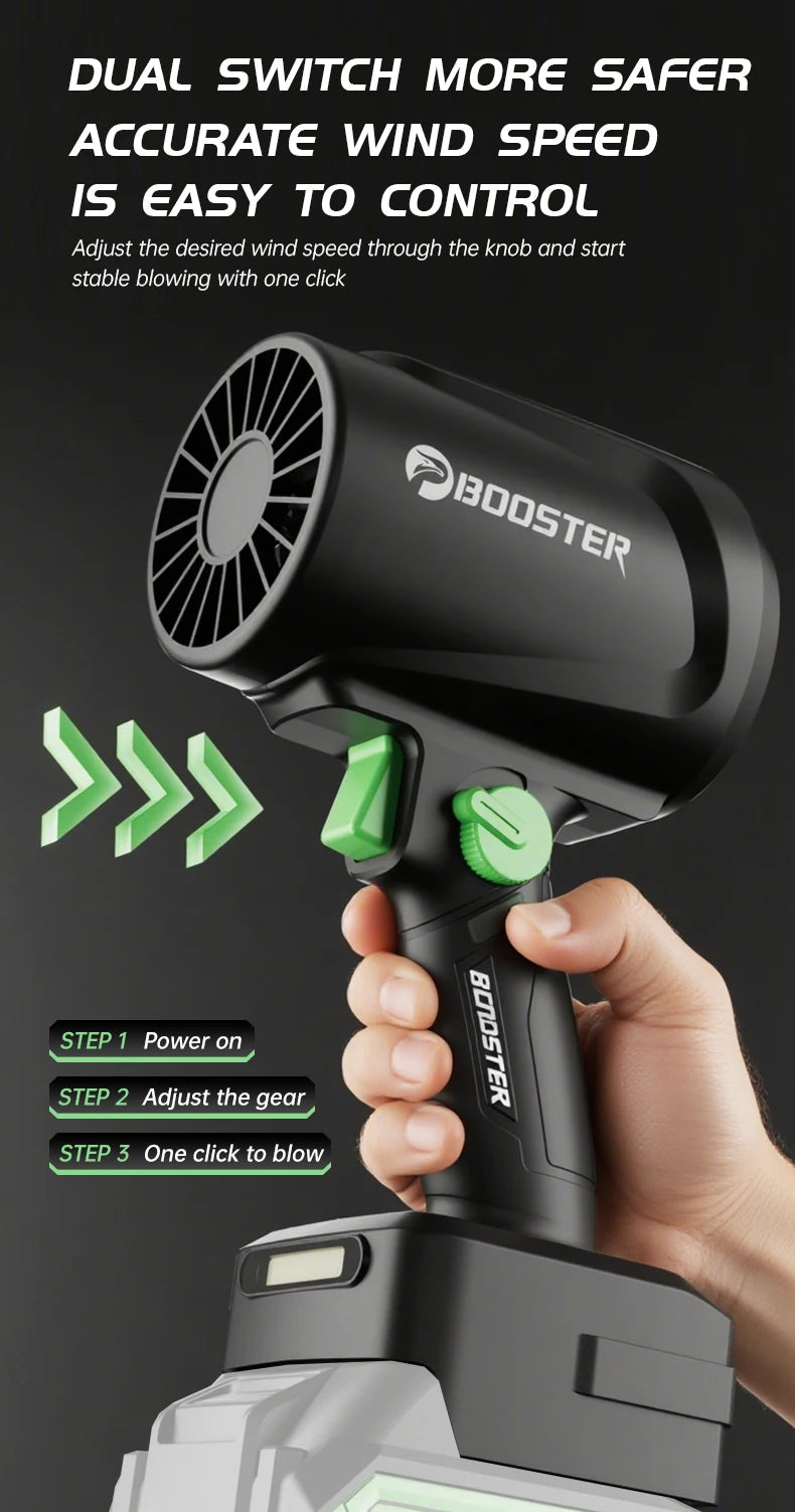 Puhalo Booster 1300G Turbo Air – 55m/s brezkrtačni reaktivni ventilator | Ročni visoko zmogljiv puhalnik listja in prahu