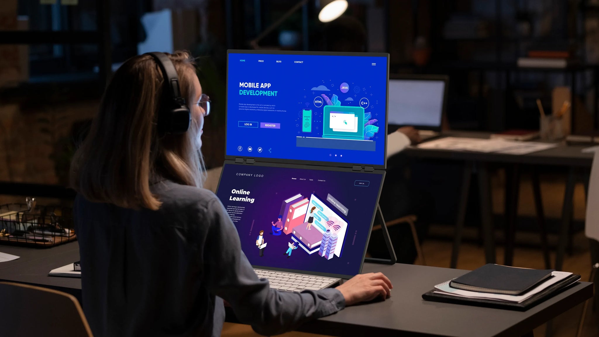 23.8" 100Hz Dual Screen Stacked Computer Monitor 1080P HDR 360° Folding Triple Portable Display for Laptop PC Phone Game Console - Limetastore