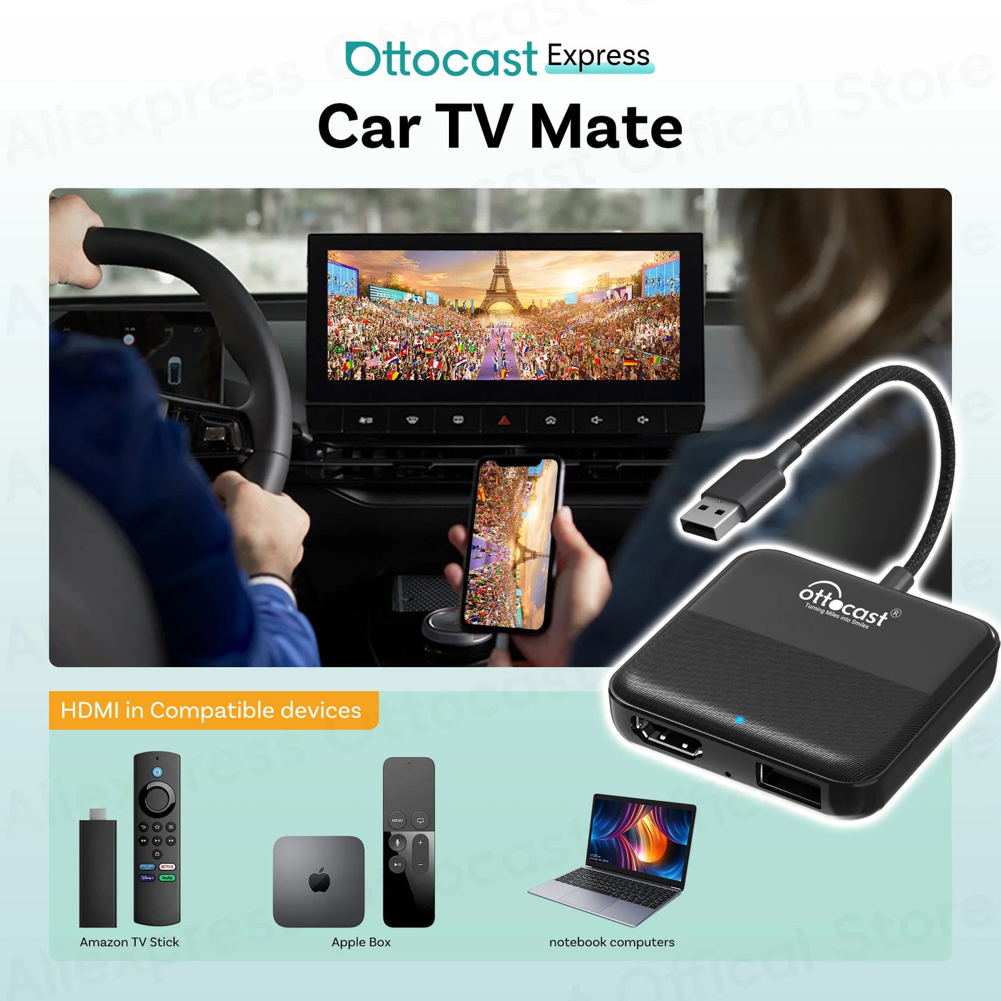 OTTOCAST Express Wireless CarPlay Adapter with HDMI Converter