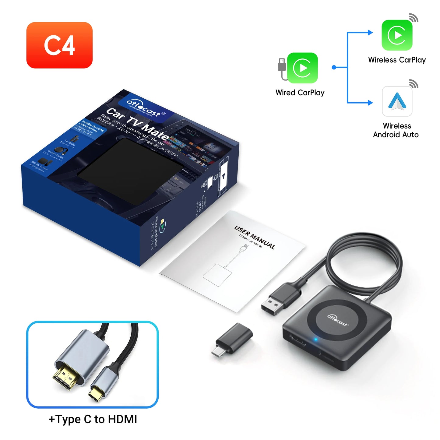 OTTOCAST Car TV Mate Pro C4 Wireless CarPlay HDMI Adapter