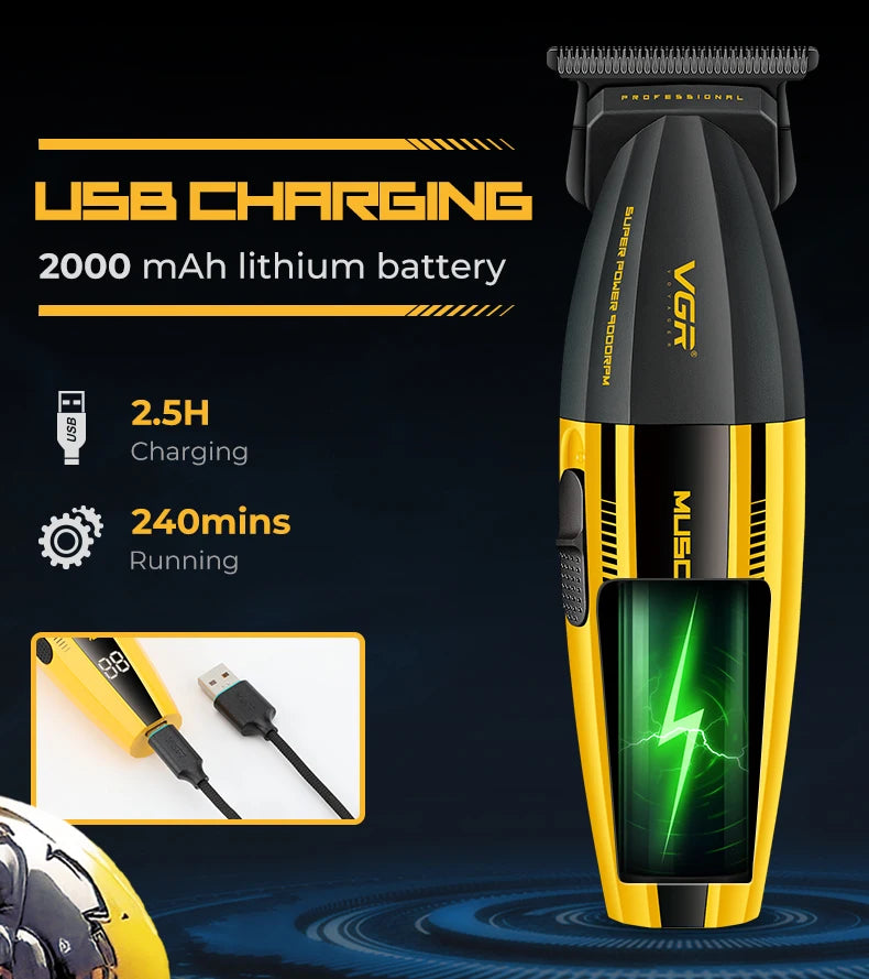 VGR V-285 Professional Hair Clipper – 9,000 RPM, 150-Min Runtime, 6 Combs
