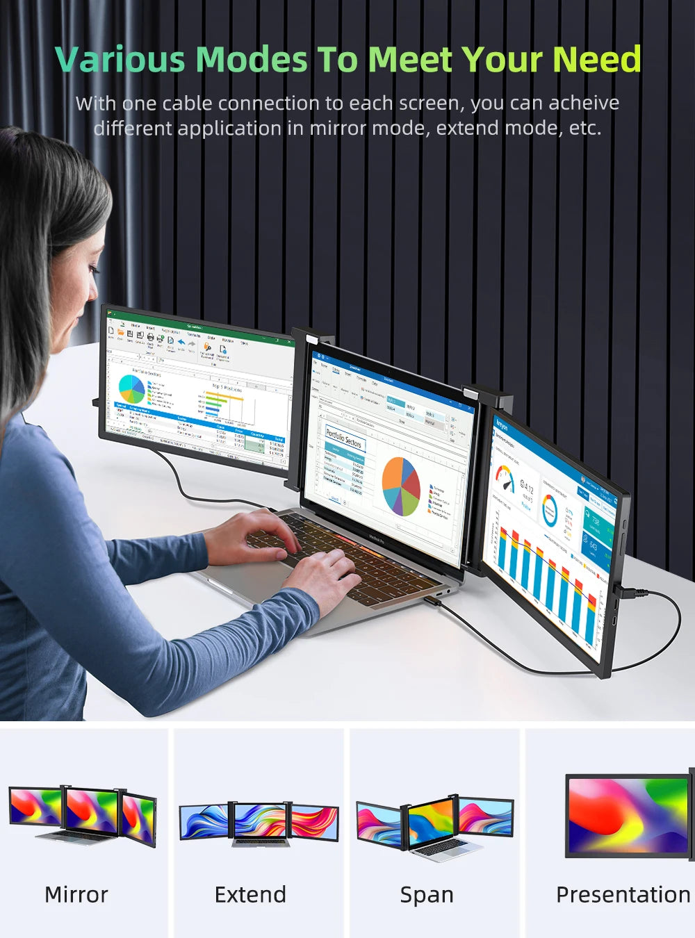 UPERFECT UStation Z 14 Triple Screen Laptop Monitor Extender - Portable Workstation for Dell, Mac, ASUS, HP, Plug & Play - Limetastore