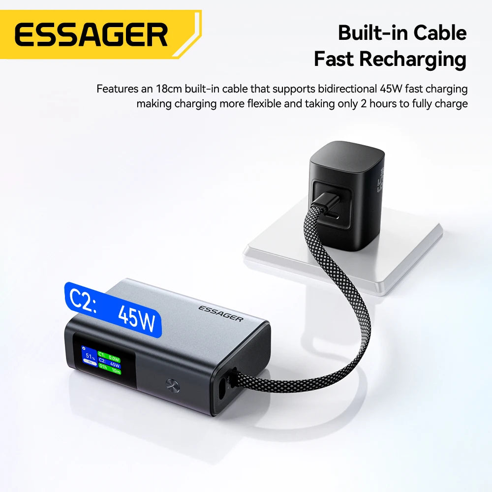 ESSAGER 45W Power Bank 10000 mAh z vgrajenim kablom USB-C