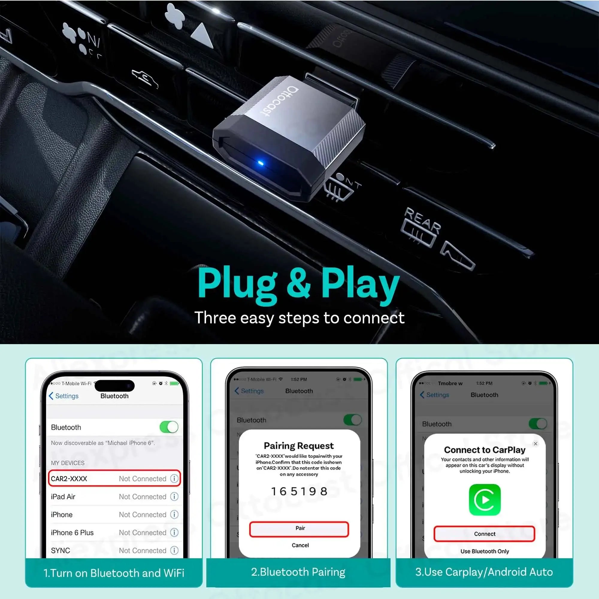 Brezžični adapter CarPlay OTTOCAST Mini Nova Cube 3.0