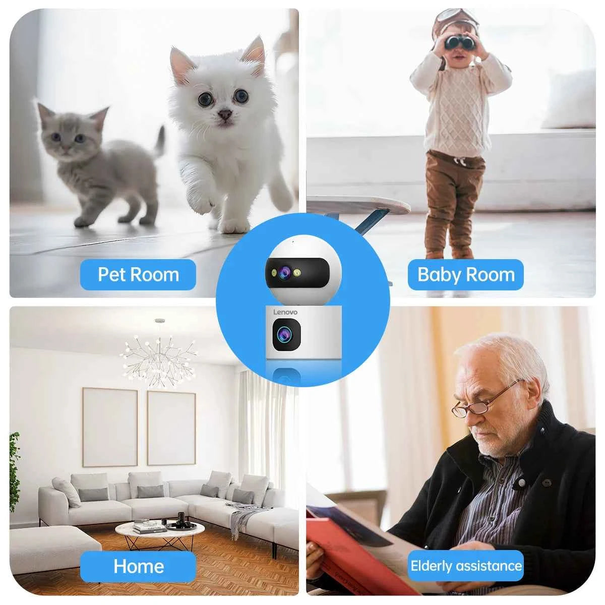Lenovo 4K PTZ WiFi Camera Dual Lens Home Indoor CCTV Surveillance Camera Auto Tracking Security Protection Smart Baby Monitor - Limetastore