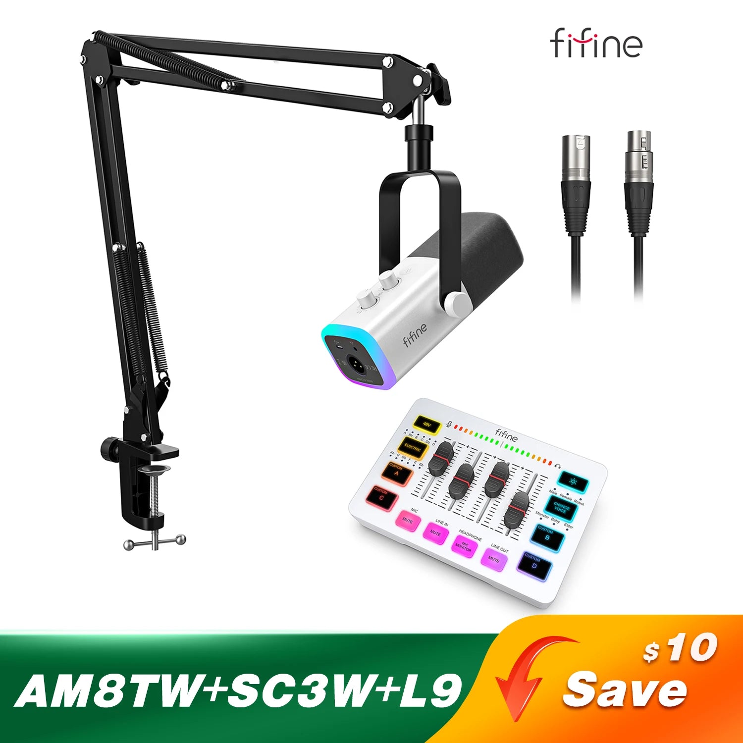 FIFINE Professional Gaming Audio Set | AM8 Mic, SC3 Mixer & H9 Headset Bundle - Limetastore