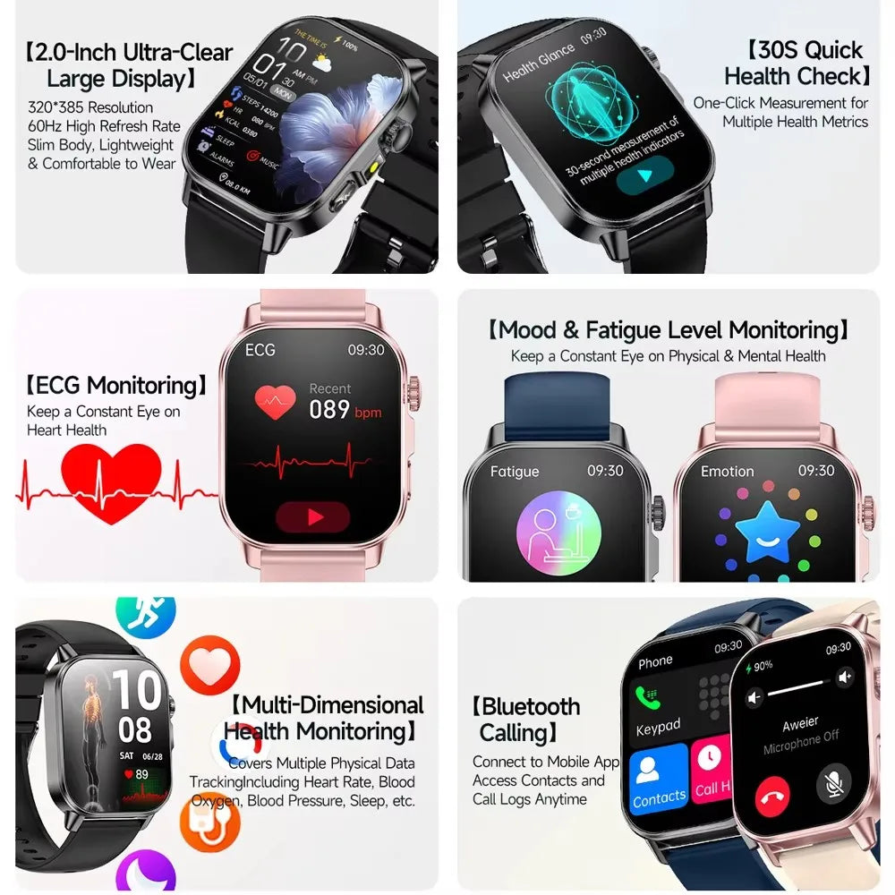 2026 New Uric Acid Blood Lipids Health Smart Watch AMOLED HD Bluetooth Call Sports Watches ECG+PPG Body Fat Smartwatch Men Women - Limetastore