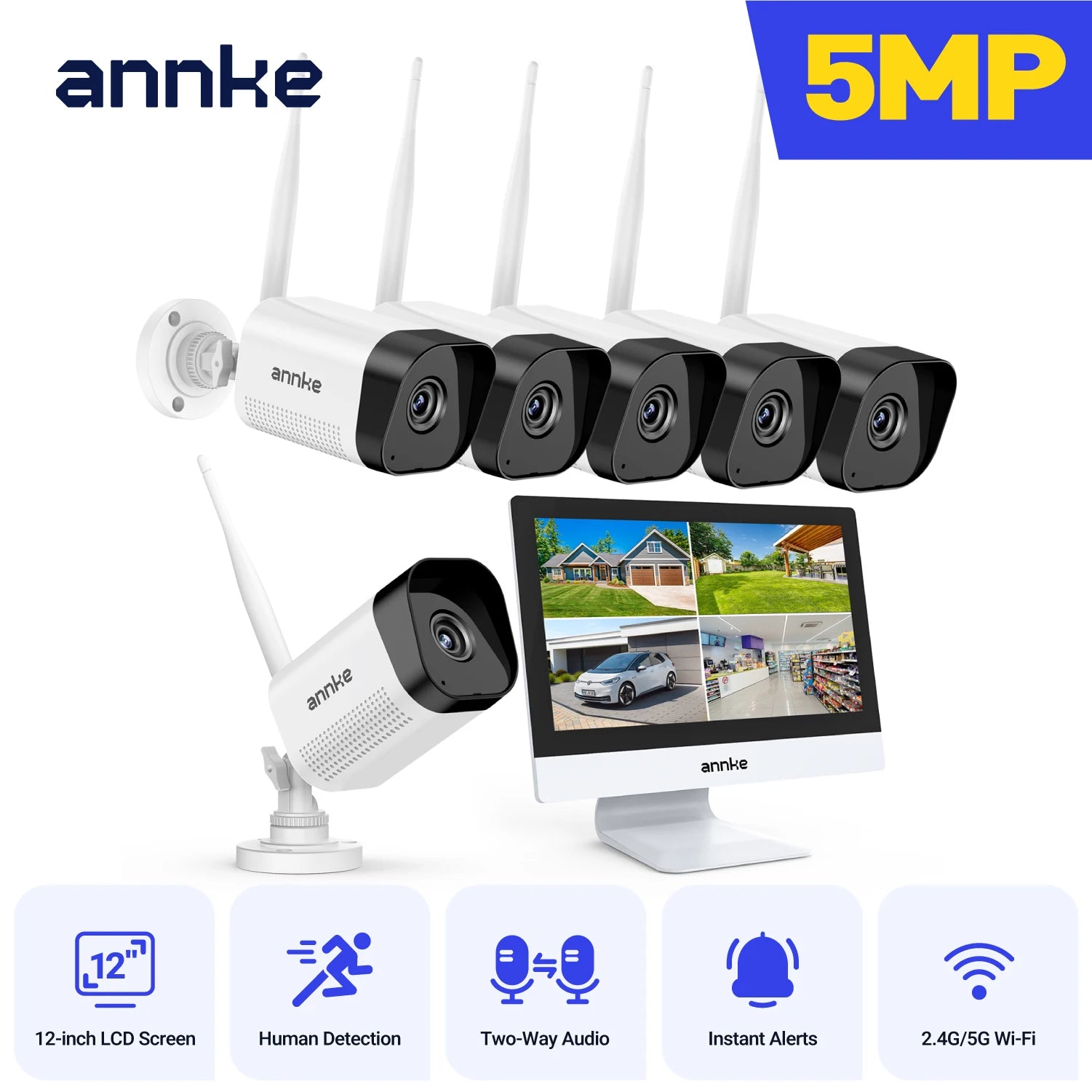 ANNKE 8MP 4K brezžični CCTV sistem | 10-kanalni NVR, dvopasovni WiFi, dvosmerni zvok, IR nočni vid