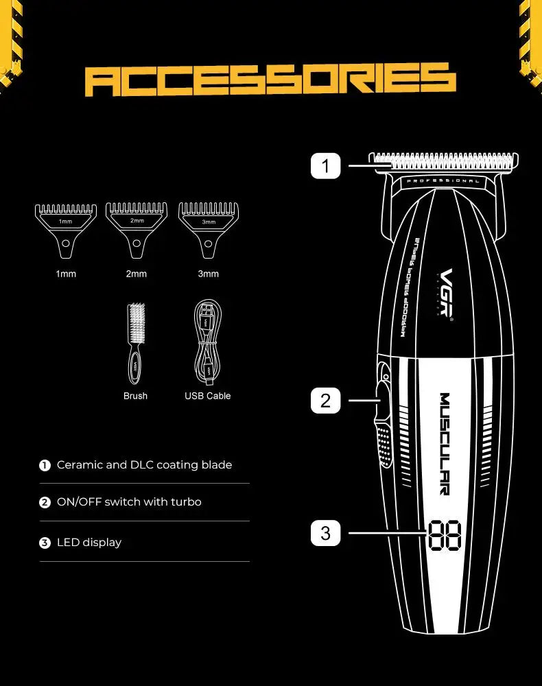 VGR V-285 Professional Hair Clipper – 9,000 RPM, 150-Min Runtime, 6 Combs