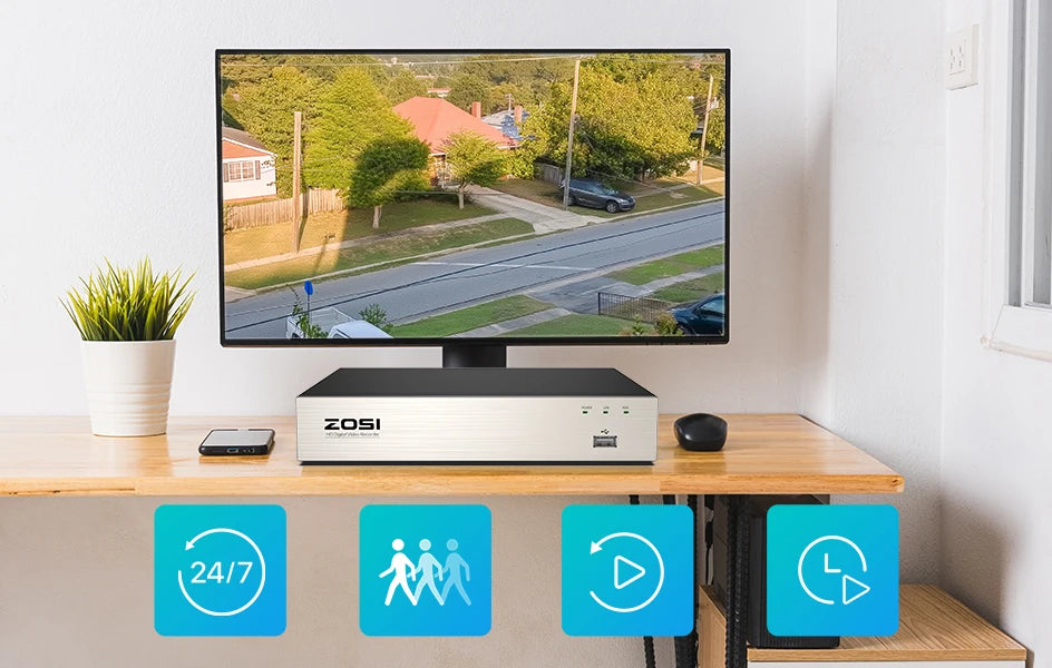 Varnostni sistem CCTV ZOSI 8CH 1080P – 5MP Lite H.265+ DVR z 2/4/6/8× 2MP zunanjimi nočnimi kamerami
