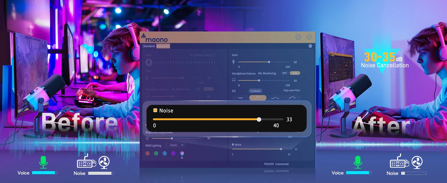 Maono PD100X – USB/XLR Dynamic RGB Gaming Microphone | Noise Reduction, Mute Button & Headphone Monitoring for Streaming & Podcasting