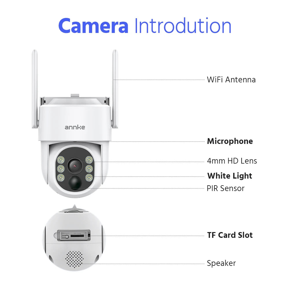 ANNKE 4MP solarni CCTV sistem | 10-kanalni NVR, 5MP PTZ WiFi kamere, PIR in barvni nočni vid