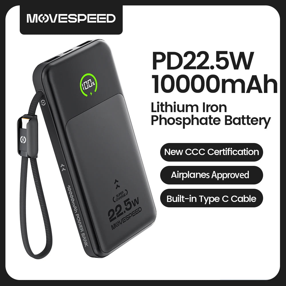 MOVESPEED P19 prenosna baterija 10000 mAh z vgrajenim kablom USB-C
