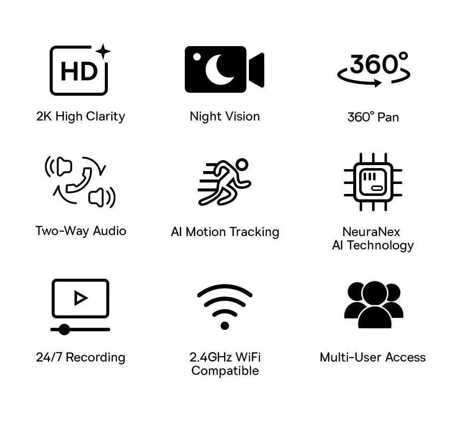 Baseus Security P1 Lite Indoor Camera 2K 3MP Pan&Tilt Smart Mini WiFi IP Camera Wireless Home Security Full HD Auto AI Tracking - Limetastore