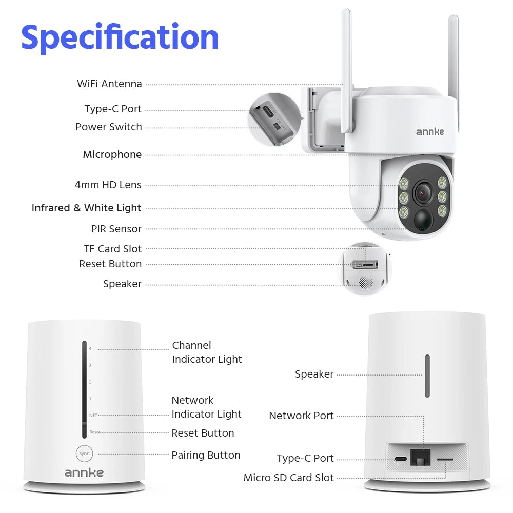 ANNKE 4MP Solar Wireless Camera System | 4CH NVR, Color Night Vision, Dual‑Band WiFi