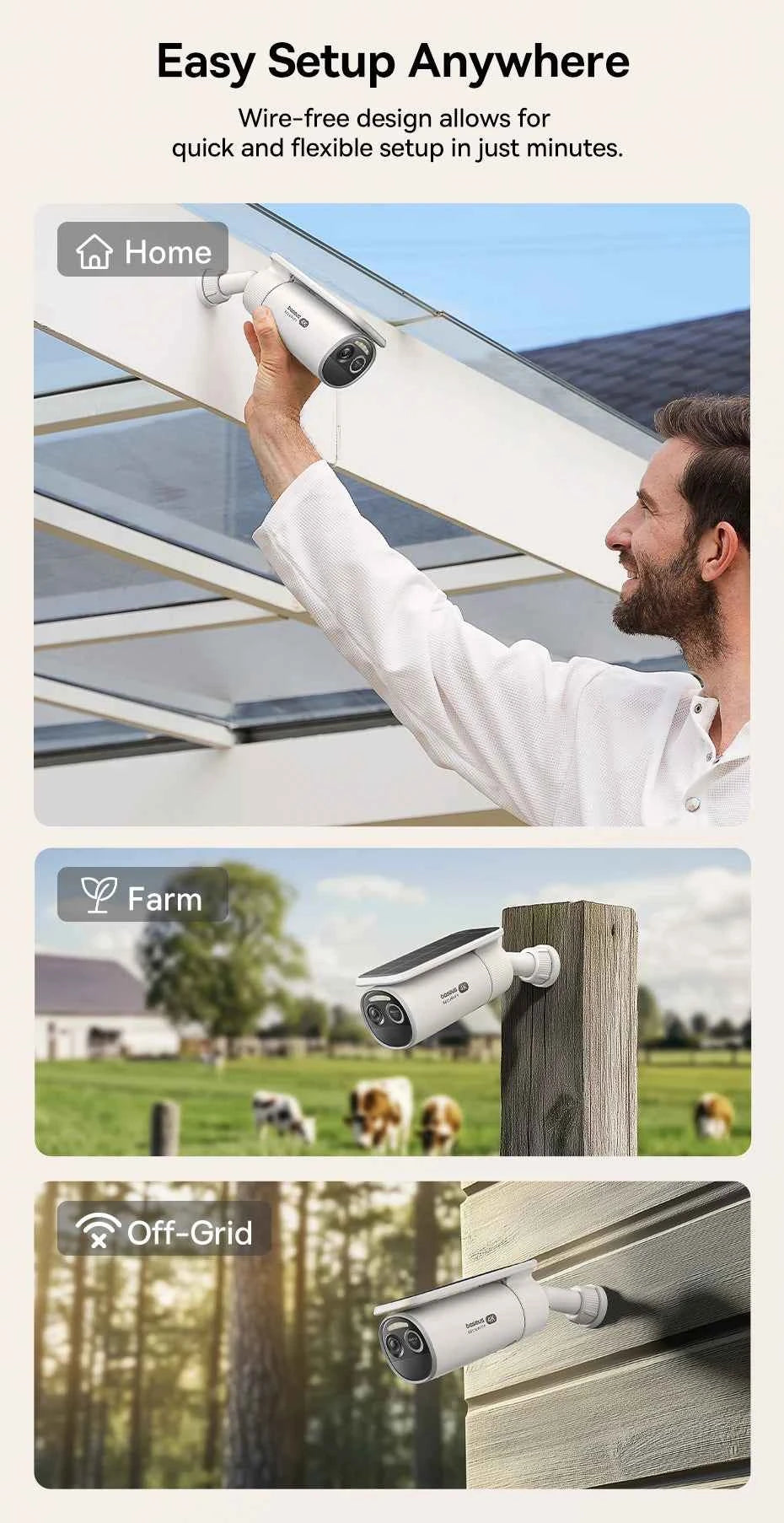 Baseus Security S2 Outdoor Camera 4K Clarity Solar Wireless Wifi Camera Smart Face ID IP67 Waterproof 145°FOV Smart App Control - Limetastore