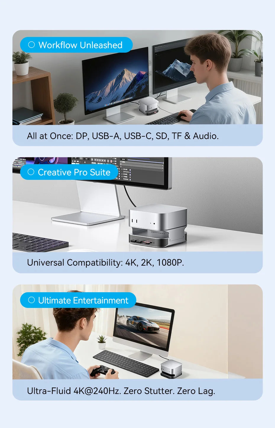 Vention USB‑C Dock for Mac Mini M4/M4 Pro | DP 4K240Hz, M.2 NVMe, USB 3.2 10Gbps, SD/TF