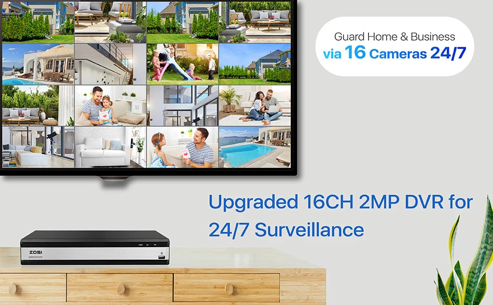 Žični varnostni sistem s kamerami ZOSI 16CH 1080p – DVR H.265+ z zaznavanjem ljudi in vozil