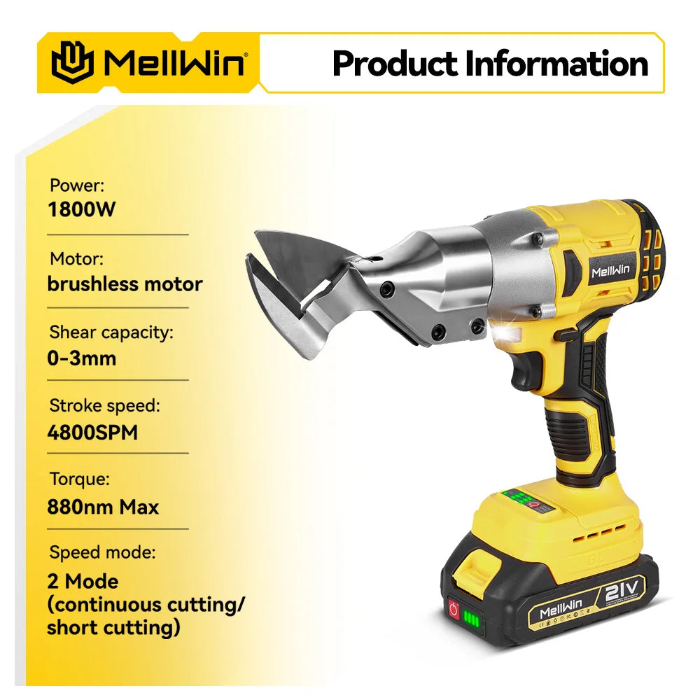 MELLWIN Brushless Electric Scissors Cordless Electric iron sheet shears Metal Sheet Cutter Shears Tool For Makita 18VBattery Pin - Limetastore