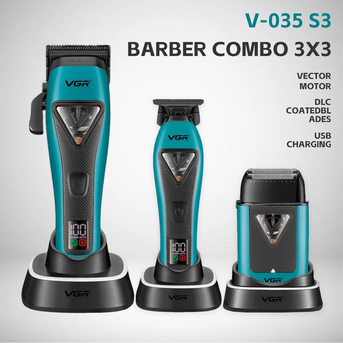 VGR V-035 S3 3-v-1 prirezovalnik, brivnik in strižnik – 10.000 RPM, USB-C