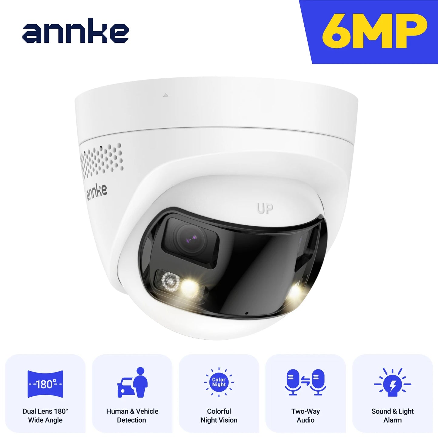 ANNKE 6MP 180° panoramska kamera | Dvojna leča, barvni nočni vid, zaznavanje z umetno inteligenco
