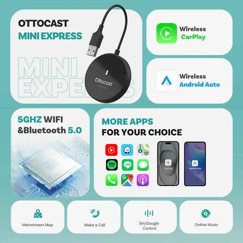 Brezžični adapter CarPlay in Android Auto 2 v 1 OTTOCAST Express
