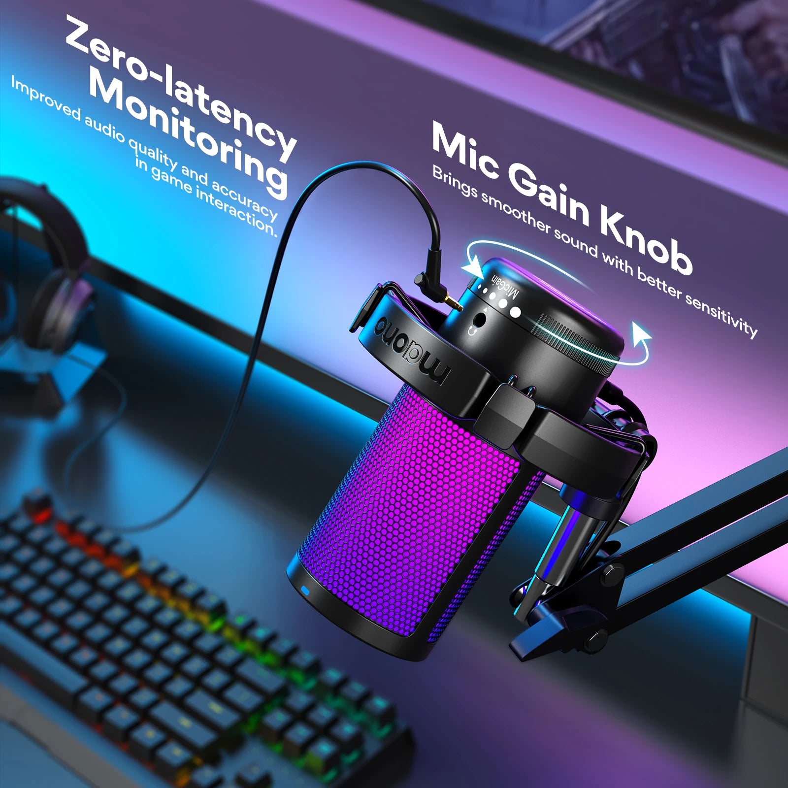 Maono DGM20S – RGB USB Gaming Condenser Microphone | Mic Gain & Noise‑Reduction Software for Streaming, Gaming & Recording