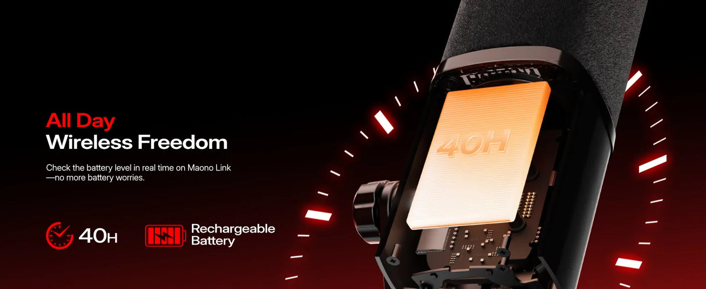 Maono PD100W – Wireless Dynamic Microphone | 50 m Range, One‑Touch Noise Reduction & RGB Lighting for Gaming, Streaming & Live Recording