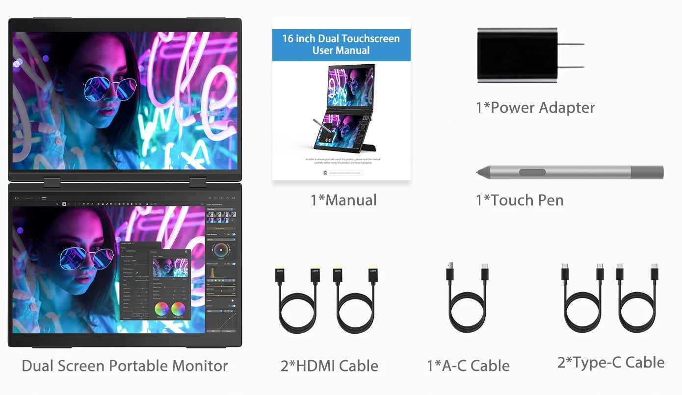 UPERFECT Delta Pro Touch 16" 2.5K 1600P Dual Touch Monitor with Touch Pen - Foldable Travel Display for Laptop, PC, Mac, and Windows via USB-C and HDMI - Limetastore