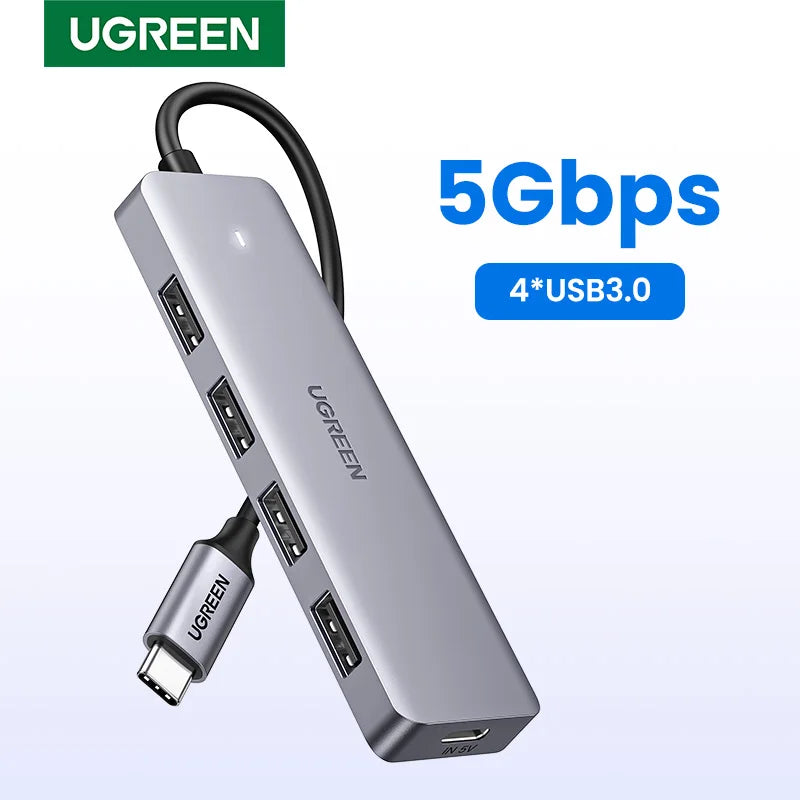 UGREEN USB‑C v USB 3.0 zvezdišče | 4-vratni visokohitrostni razdelilnik za MacBook, iPad in Samsung