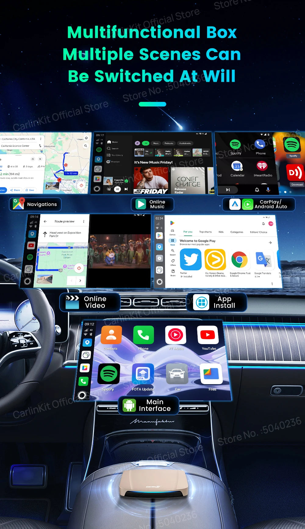 CarlinKit Tbox-Ultra Android 15 8+128GB Brezžični CarPlay AI Box