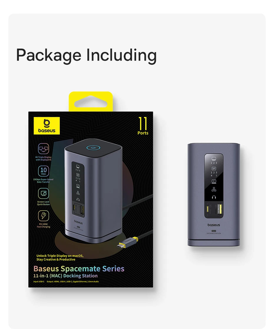 Baseus 11‑v‑1 zvezdišče USB‑C | DP 4K@60Hz, HDMI, trojni zaslon, RJ45, PD 100W, priklopna postaja USB 3.1