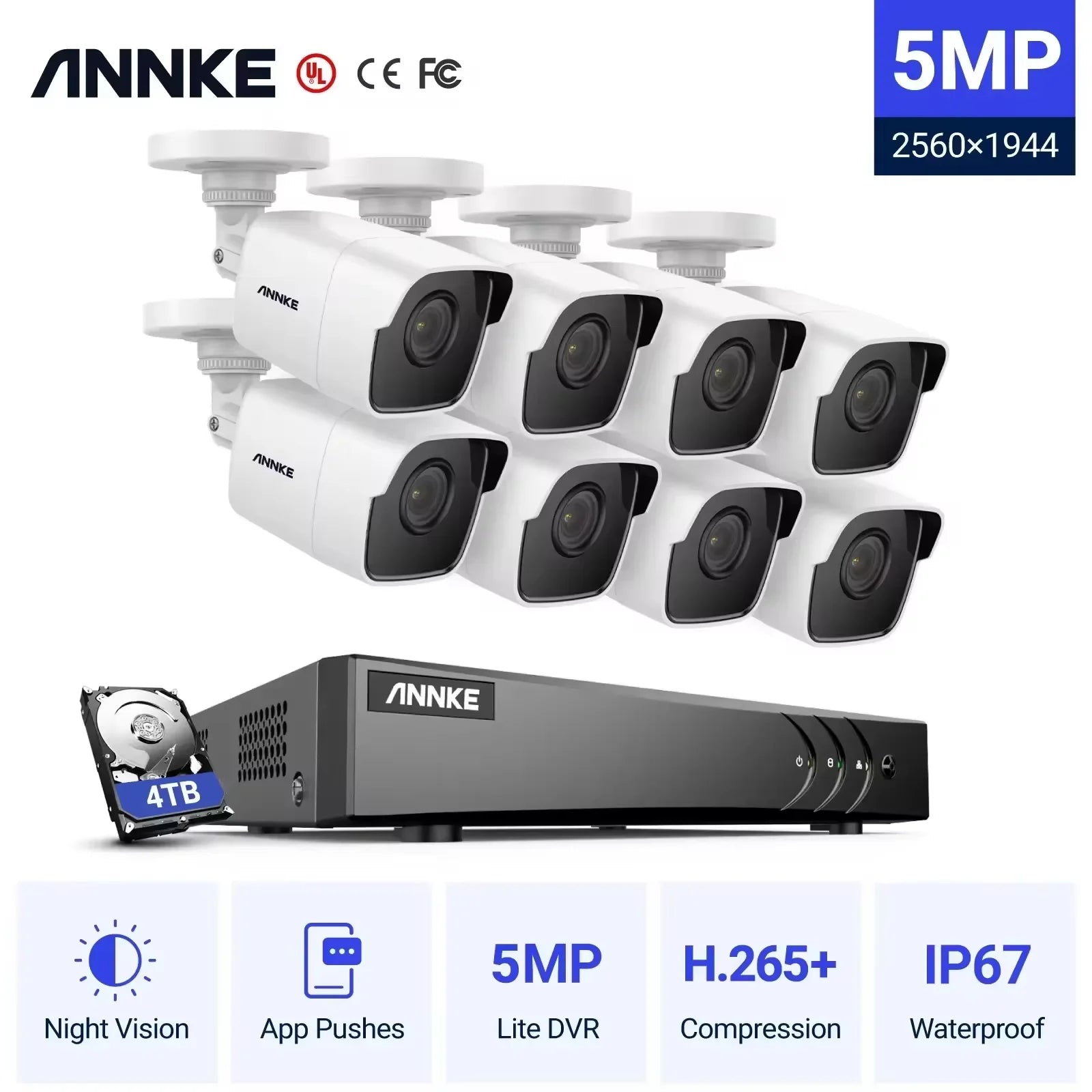 ANNKE 5MP Lite Ultra HD CCTV sistem | H.265+ 8-kanalni DVR, 8× EXIR kamer