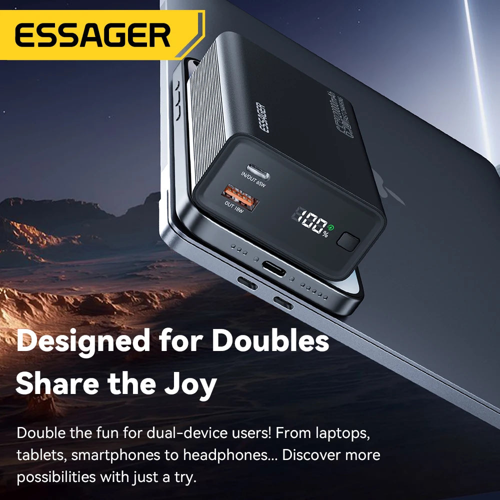 ESSAGER 20000 mAh prenosna baterija 65 W PD za iPhone 17 MacBook