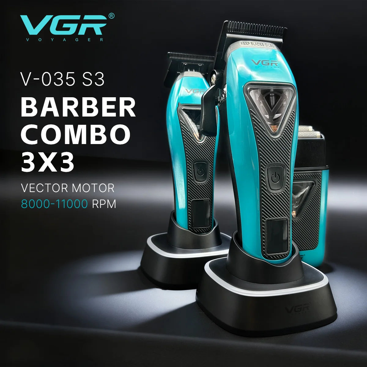 VGR V-035 S3 3-v-1 prirezovalnik, brivnik in strižnik – 10.000 RPM, USB-C
