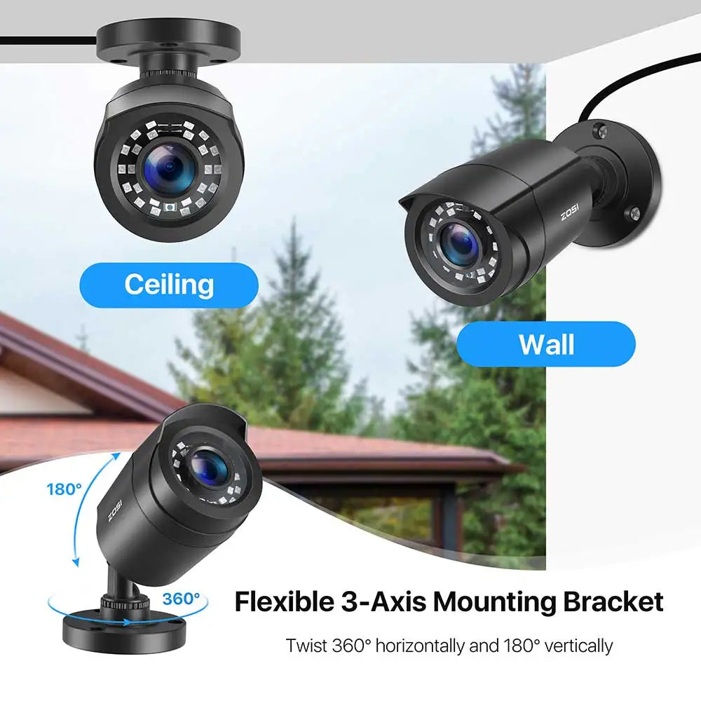 ZOSI 4× 1080p HD‑TVI Security Cameras – Outdoor Weatherproof CCTV Cameras with 80ft IR Night Vision