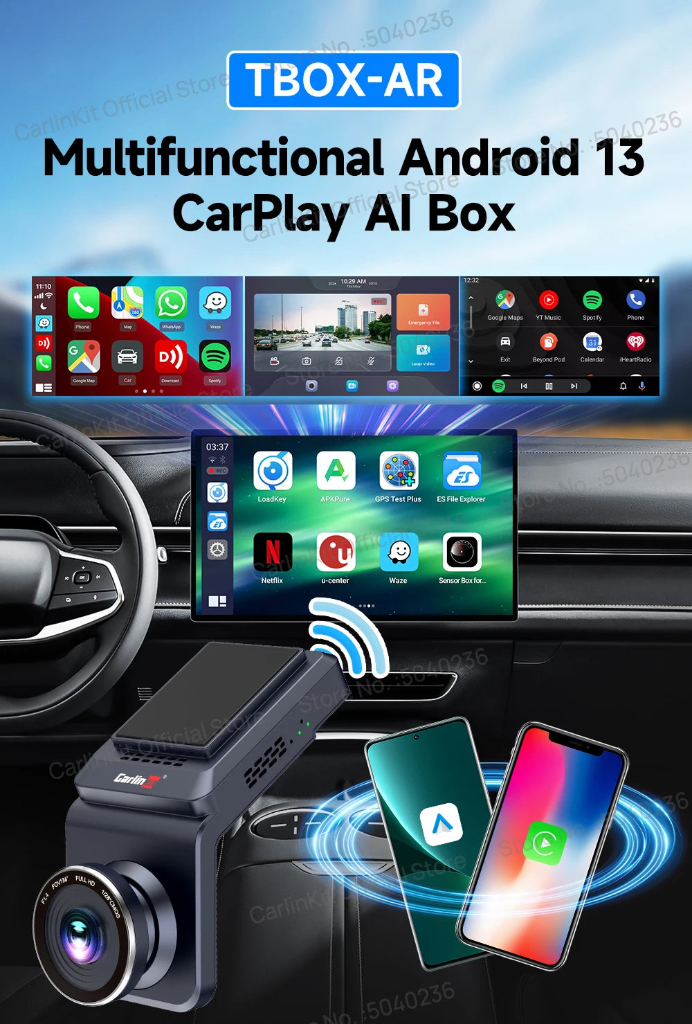 CarlinKit Android 13 8-jedrni 8+128 GB brezžični CarPlay AI Box