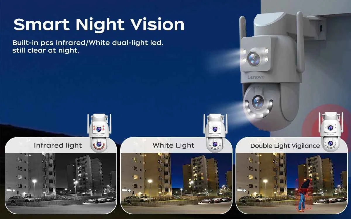 Lenovo 4K 6MP WiFi Surveillance Camera Outdoor Security Dual Lens Dual Screen AI Tracking PTZ IP Camera CCTV Video Surveillance - Limetastore