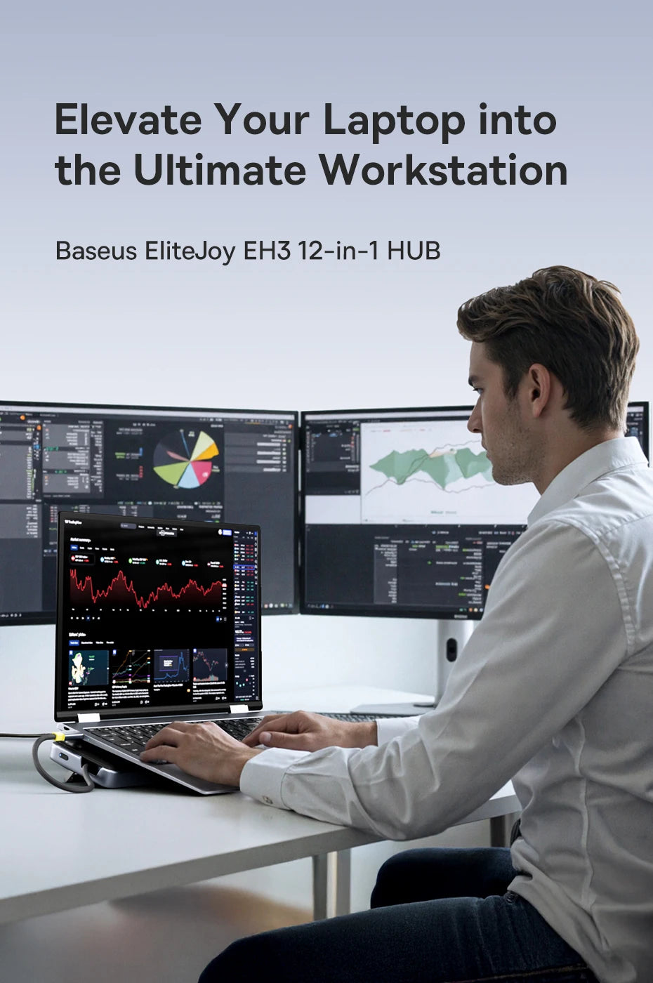 Baseus EH3 12‑in‑1 USB‑C Hub | Triple Display HDMI + DP 4K@60Hz, PD 100W, Laptop Stand Docking Station