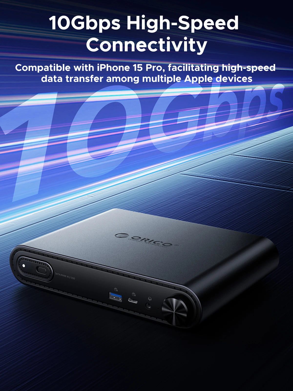 ORICO 10-v-1 USB-C priklopna postaja z ohišjem za M.2 NVMe/SATA SSD, 4K60Hz HDMI, PD100W