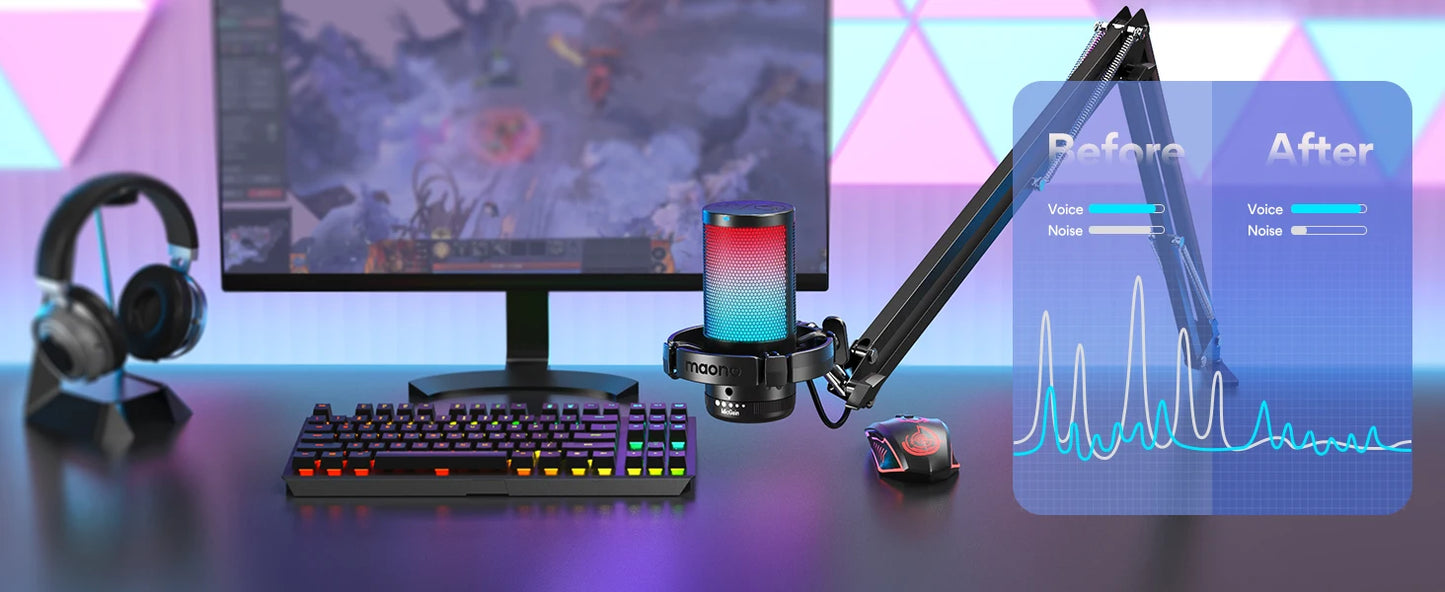 Maono DGM20S – RGB USB Gaming Condenser Microphone | Mic Gain & Noise‑Reduction Software for Streaming, Gaming & Recording