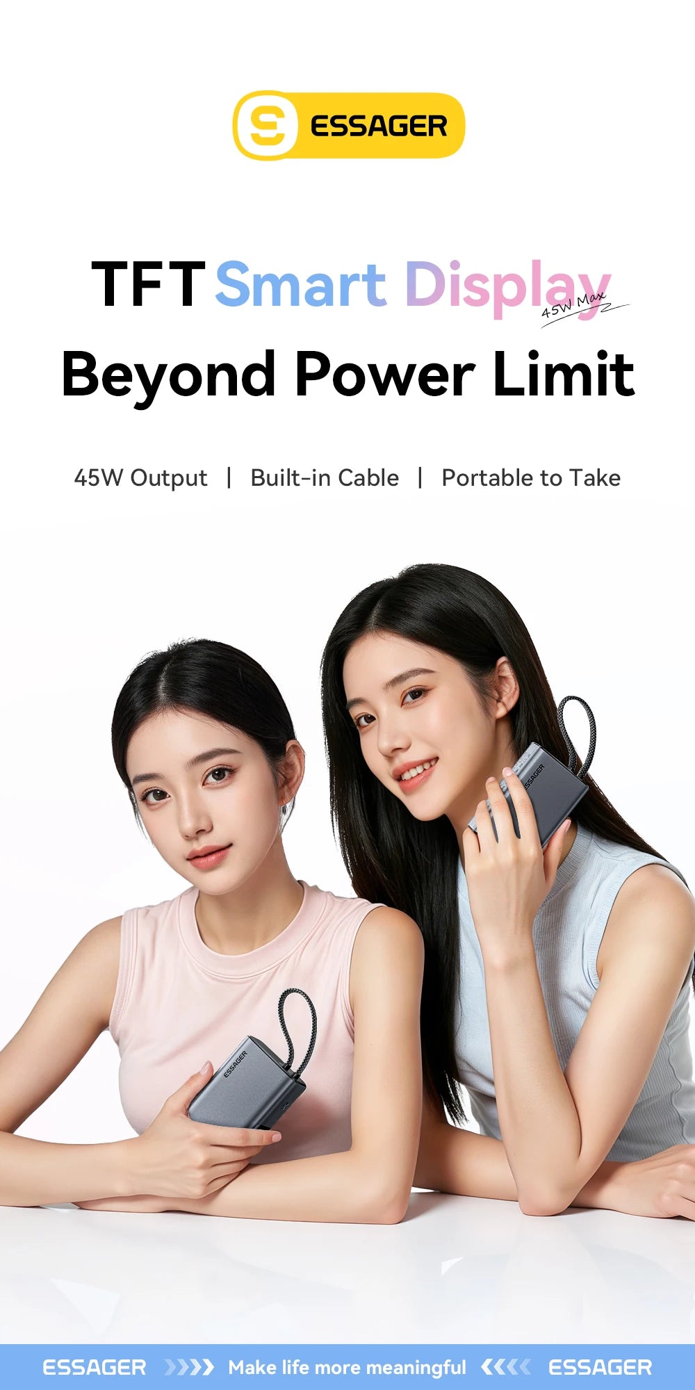 ESSAGER 45W Power Bank 10000 mAh z vgrajenim kablom USB-C